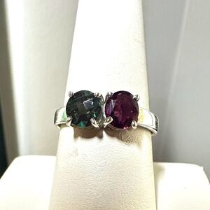 NWOT faceted Rhodalite garnet, and labradorite ring in solid sterling silver!
